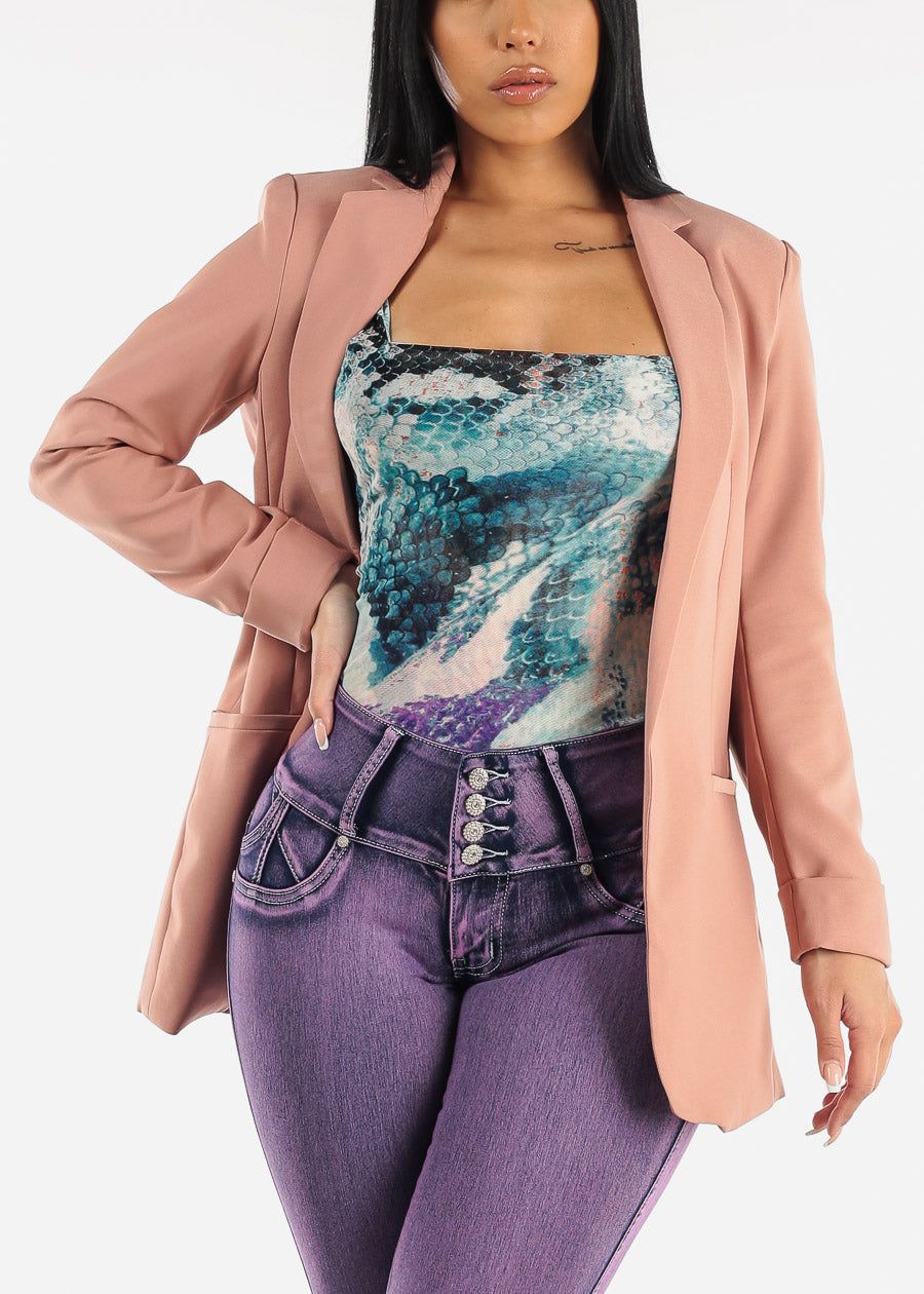 Long Sleeve Open Blazer Pink sold by Moda