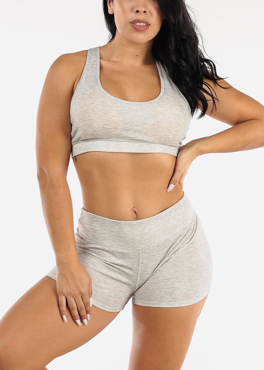 Strappy Sports Bra & Mid Rise Shorts Heather Grey ( 2 PCE SET) sold by Moda product image thumbnail 3