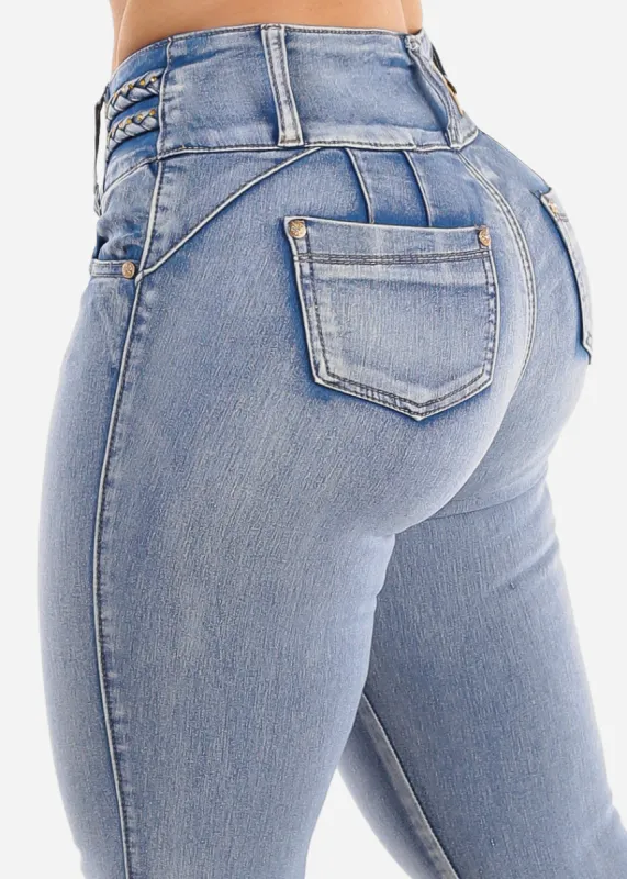 High Waisted Butt Lift Skinny Jeans Light Wash sold by Moda