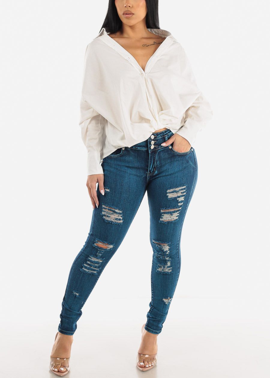 Butt Lift High Waist Ripped Skinny Jeans Med Sand Wash sold by Moda product image thumbnail 2