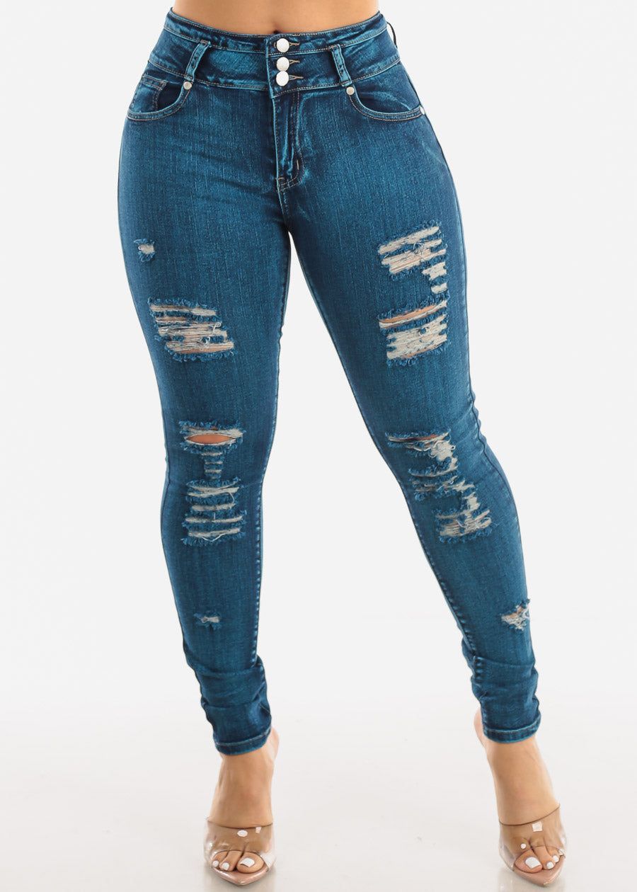 Butt Lift High Waist Ripped Skinny Jeans Med Sand Wash sold by Moda product image thumbnail 3