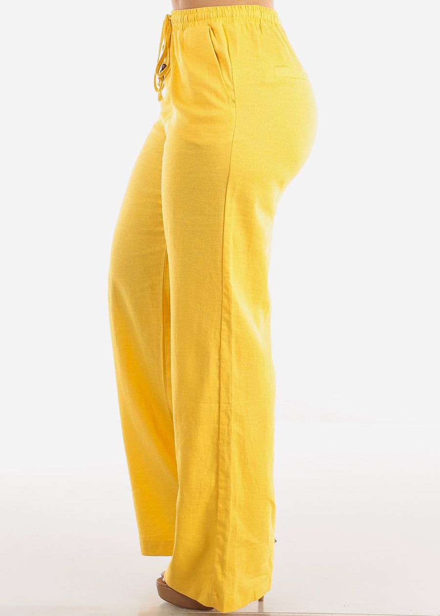 Yellow Linen Drawstring Waist Straight Leg Pants sold by Moda product image thumbnail 3