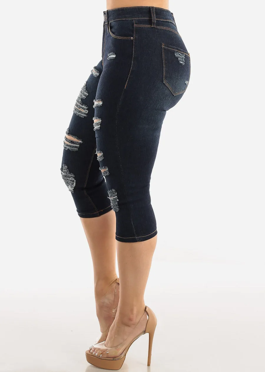 Mid Rise Dark Stretchy Ripped Denim Capris sold by Moda product image thumbnail 3