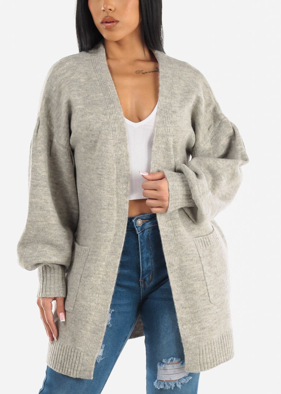 Long Sleeve Maxi Cardigan Heather Grey w Pockets sold by Moda