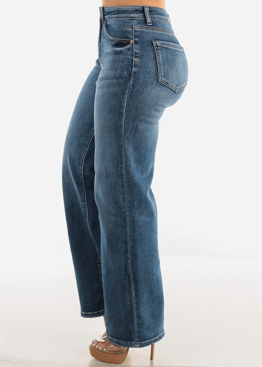 High Waist Wide Leg Straight Stretch Jeans Med Wash sold by Moda product image thumbnail 3