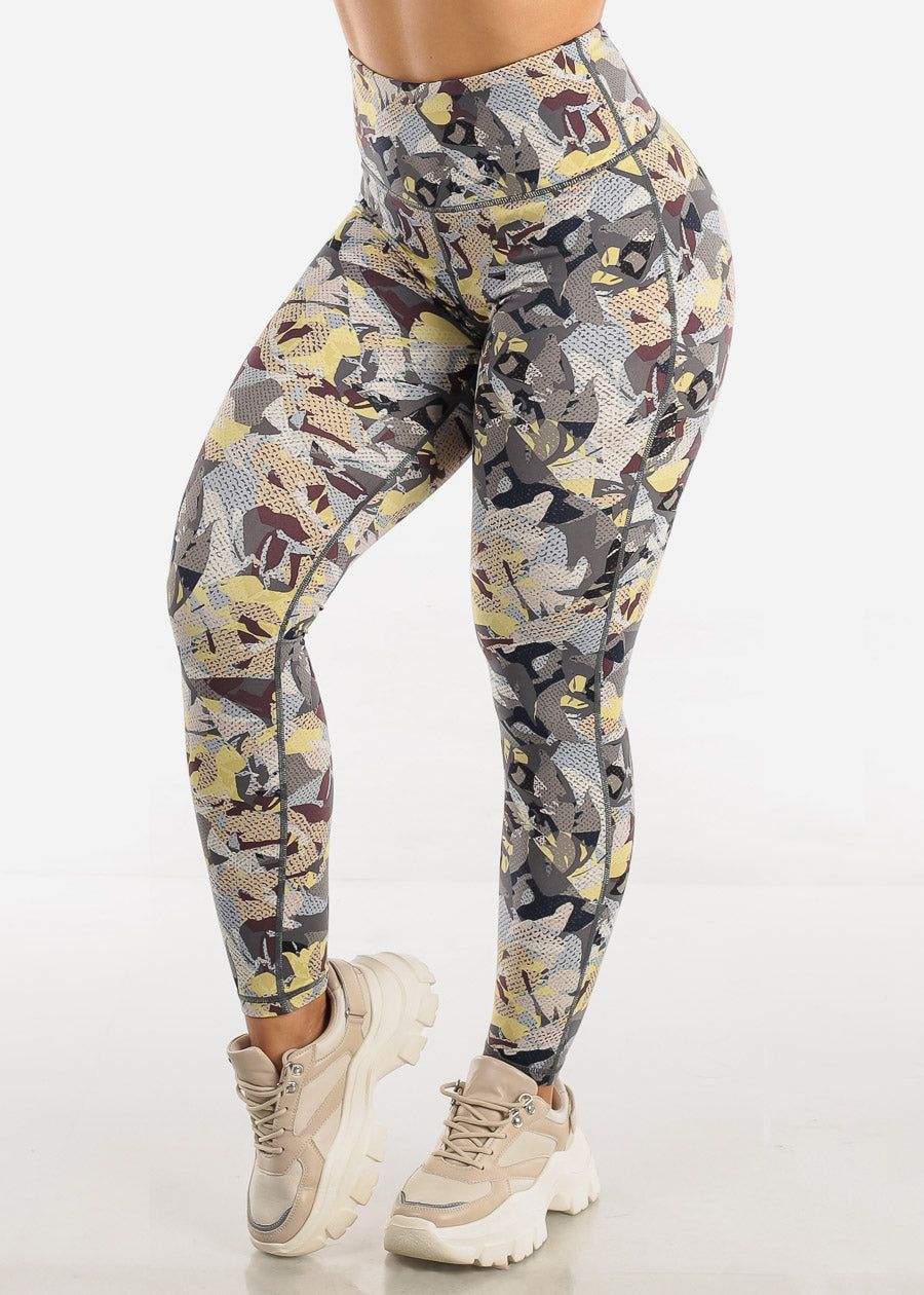 MONO B High Waisted Abstract Pop Art Workout Leggings sold by Moda