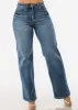 High Waist Wide Leg Straight Stretch Jeans Med Wash sold by Moda