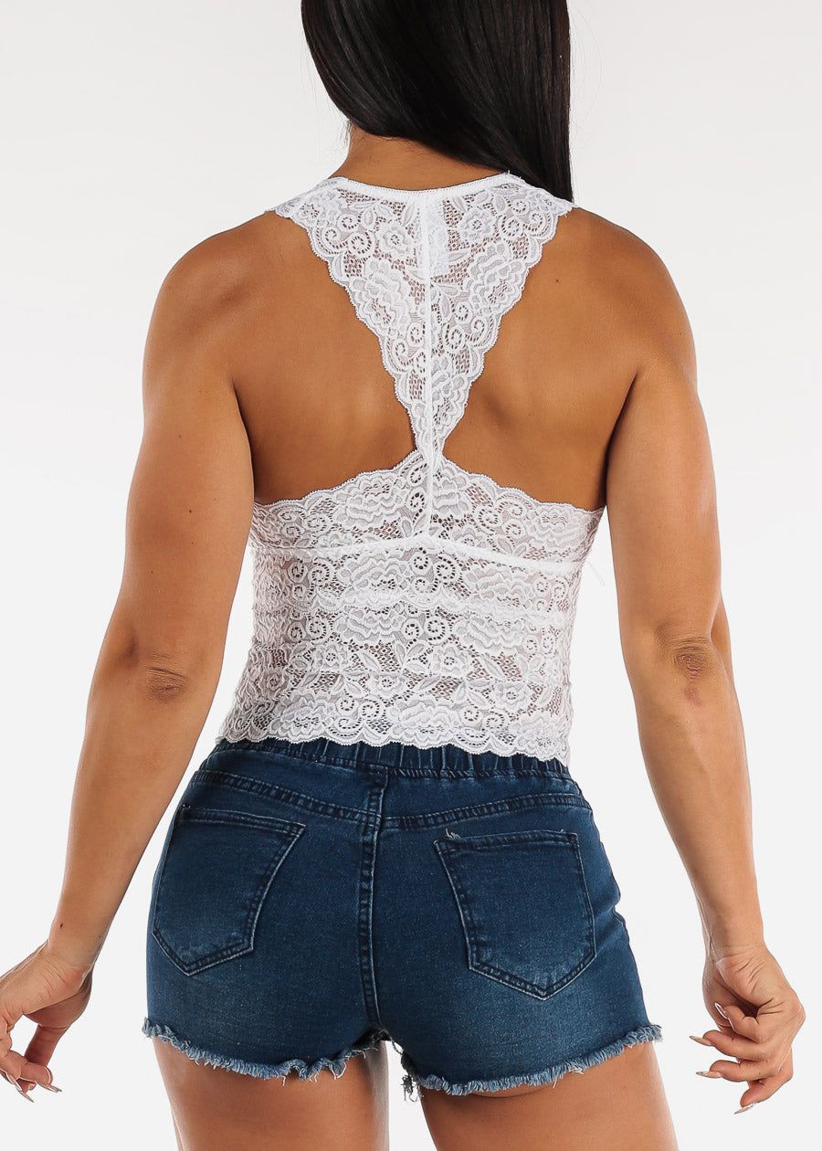 Vneck Floral Lace Racerback Top White sold by Moda product image thumbnail 4