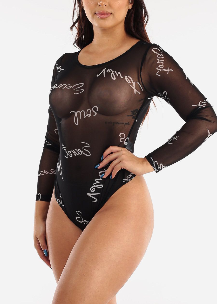 Black Long Sleeve Mesh Graphic Bodysuit sold by Moda product image thumbnail 2