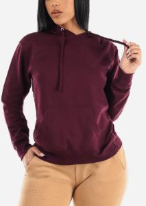 Long Sleeve Fleece Pullover Sweatshirt Burgundy sold by Moda