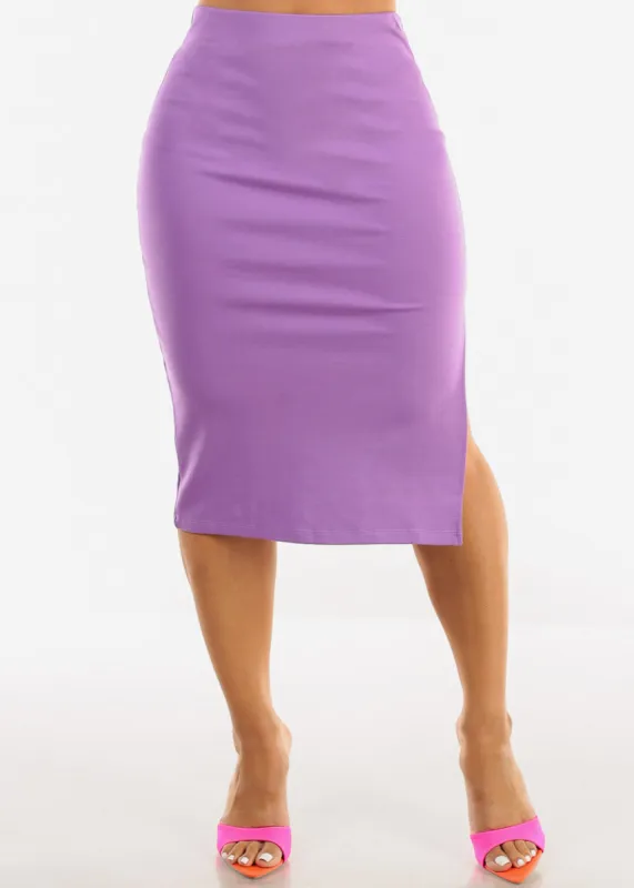 High Waist Side Slit Pencil Skirt Purple sold by Moda