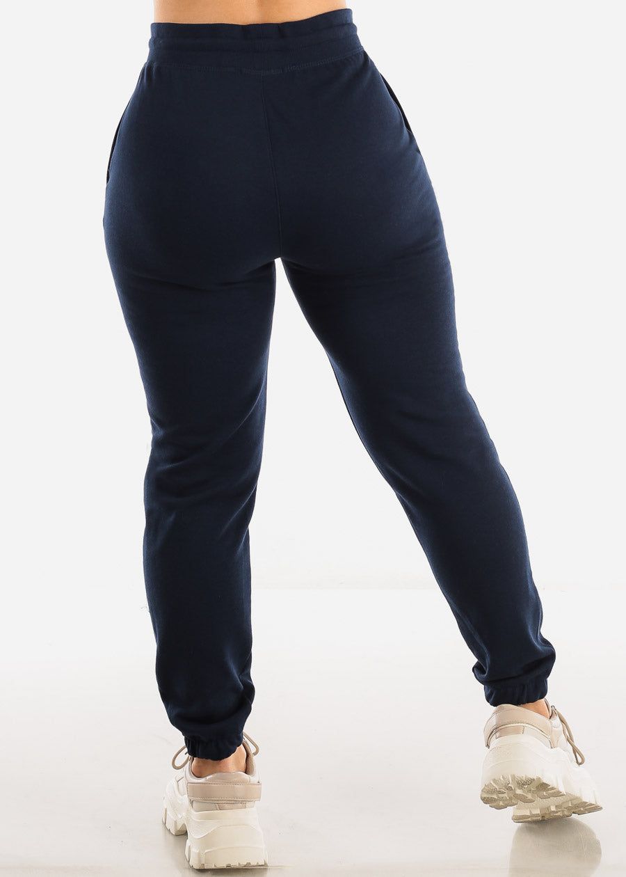 Drawstring Waist French Terry Jogger Pants Navy sold by Moda product image thumbnail 4