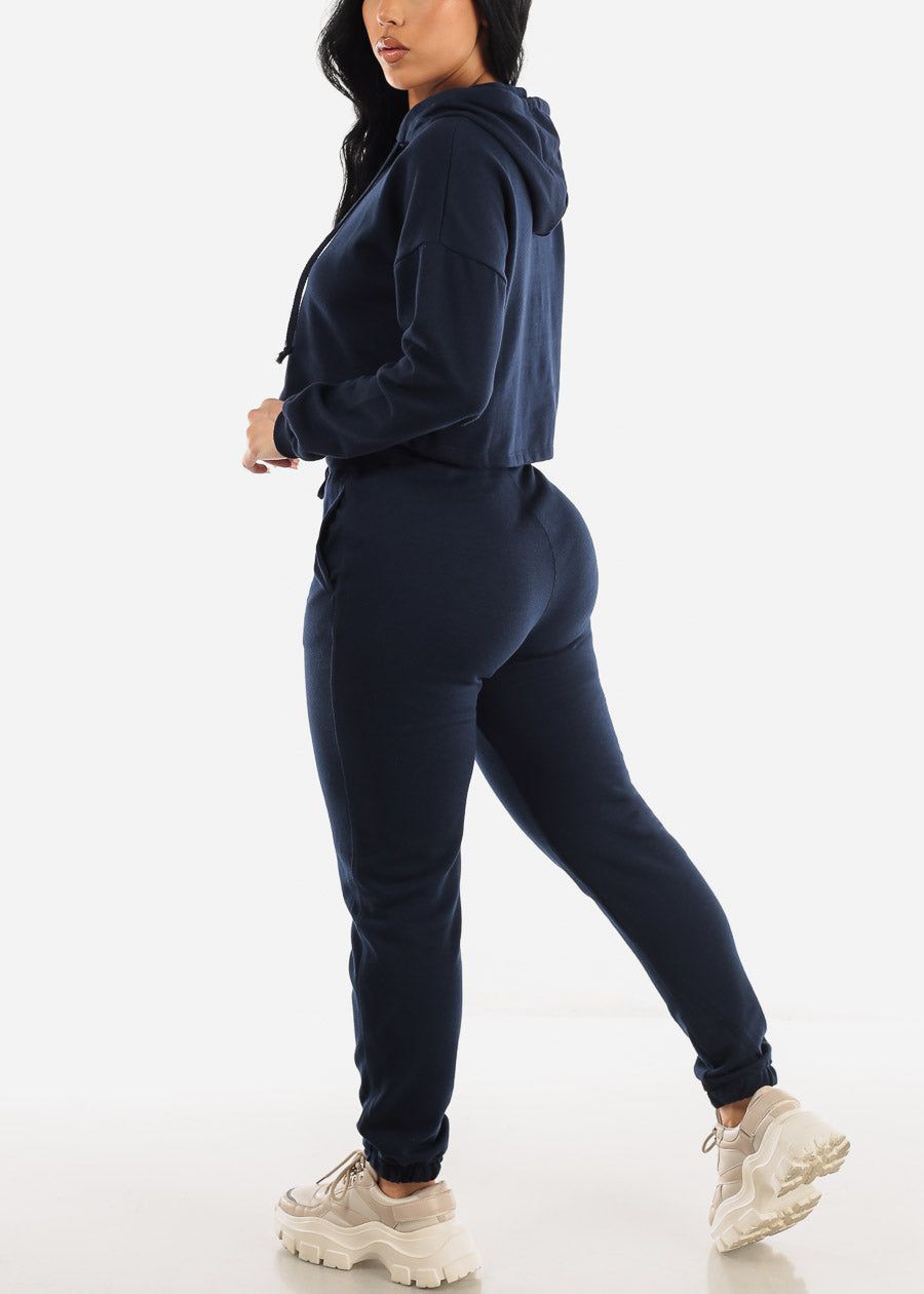 Drawstring Waist French Terry Jogger Pants Navy sold by Moda product image thumbnail 5