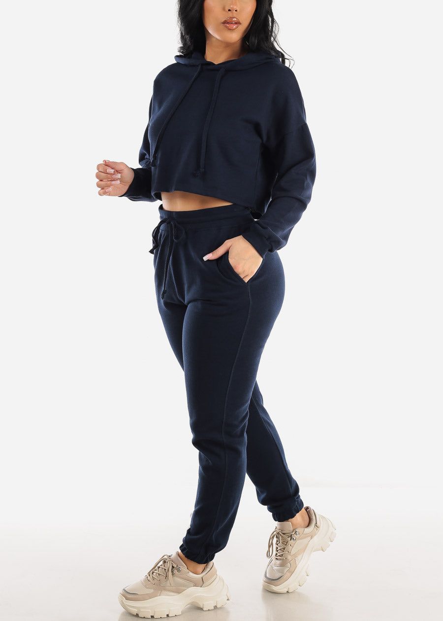 Drawstring Waist French Terry Jogger Pants Navy sold by Moda product image thumbnail 2