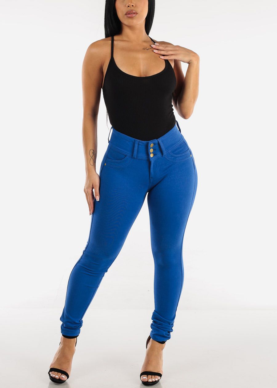 High Waisted Butt Lifting Royal Blue Denim Jeggings sold by Moda product image thumbnail 2