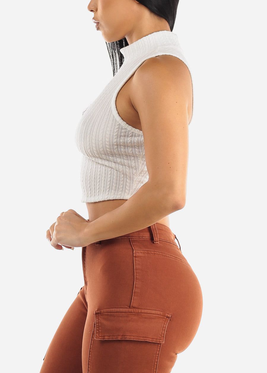 Sleeveless White Mock Neck Crop Top sold by Moda product image thumbnail 3