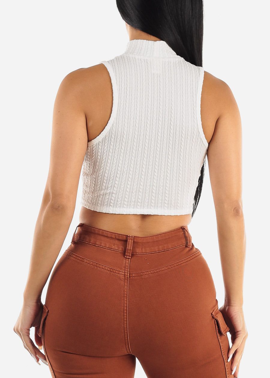 Sleeveless White Mock Neck Crop Top sold by Moda product image thumbnail 4