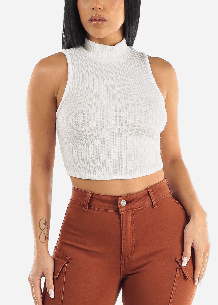 Sleeveless White Mock Neck Crop Top sold by Moda