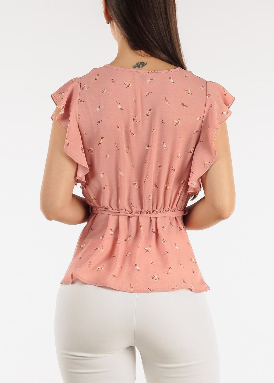 Short Sleeve Floral Surplice Peplum Blouse Mauve w Ruffle Trim sold by Moda product image thumbnail 4