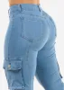 Butt Lift High Waist Straight Cargo Jeans Light Blue sold by Moda