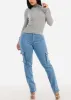 Butt Lift High Waist Straight Cargo Jeans Light Blue sold by Moda