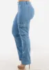 Butt Lift High Waist Straight Cargo Jeans Light Blue sold by Moda