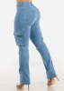 Butt Lift High Waist Straight Cargo Jeans Light Blue sold by Moda