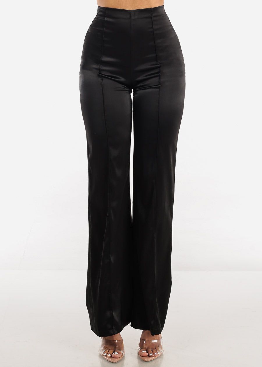 High Waisted Glossy Satin Wide Legged Pants Black sold by Moda product image thumbnail 2