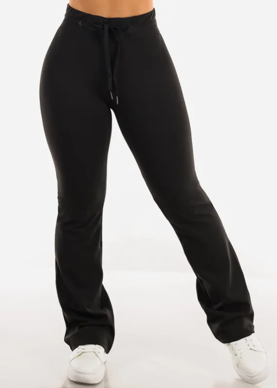 Black Drawstring High Waist Flare Yoga Pants made by Moda