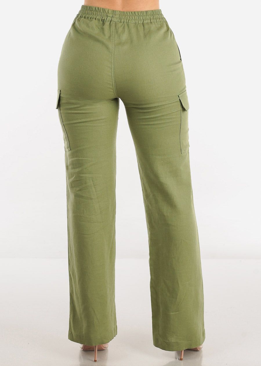 High Waist Straight Leg Linen Cargo Pants Light Olive sold by Moda product image thumbnail 4