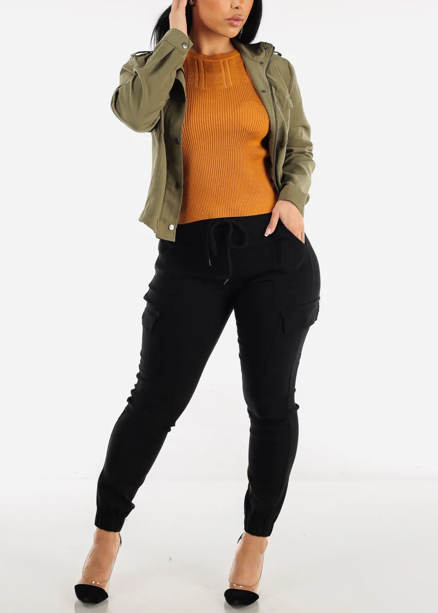 Black Drawstring Waist Hyper Stretch Cargo Jogger Pants sold by Moda product image thumbnail 2