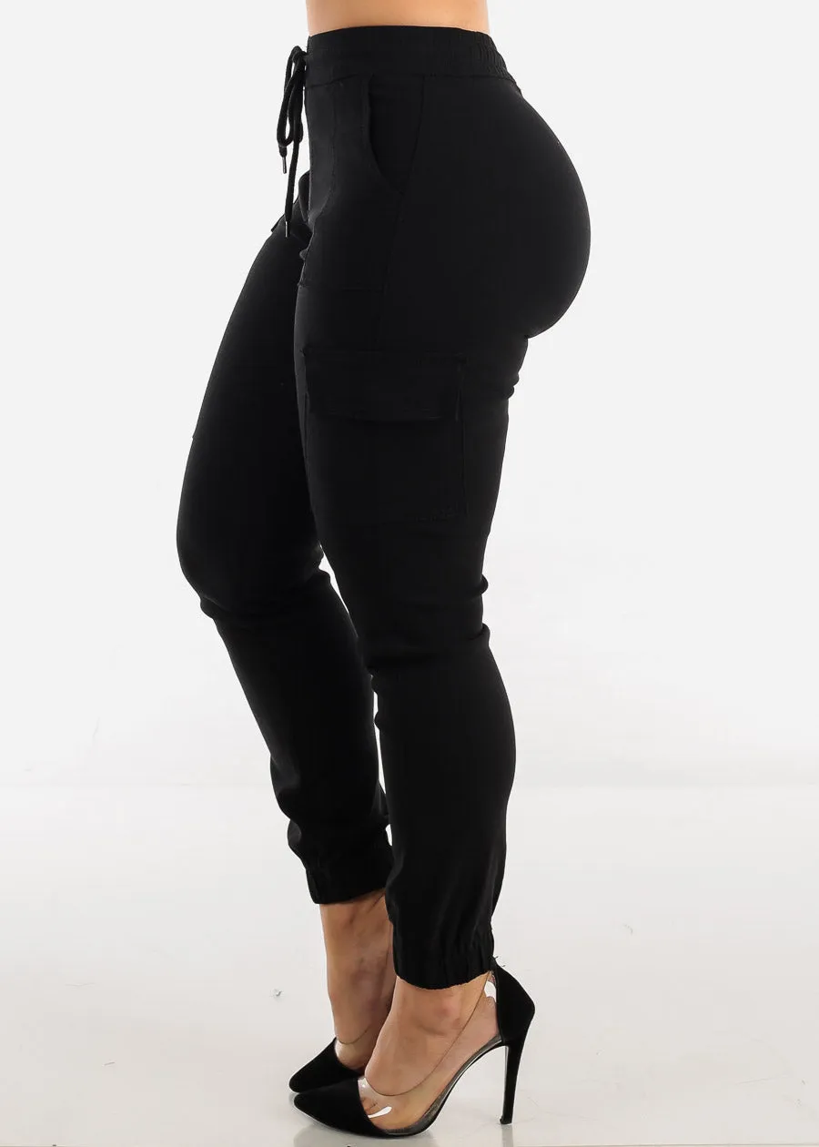 Black Drawstring Waist Hyper Stretch Cargo Jogger Pants sold by Moda product image thumbnail 3