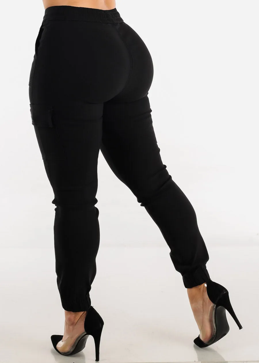 Black Drawstring Waist Hyper Stretch Cargo Jogger Pants sold by Moda product image thumbnail 4
