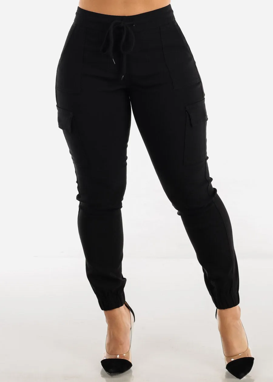 Black Drawstring Waist Hyper Stretch Cargo Jogger Pants sold by Moda
