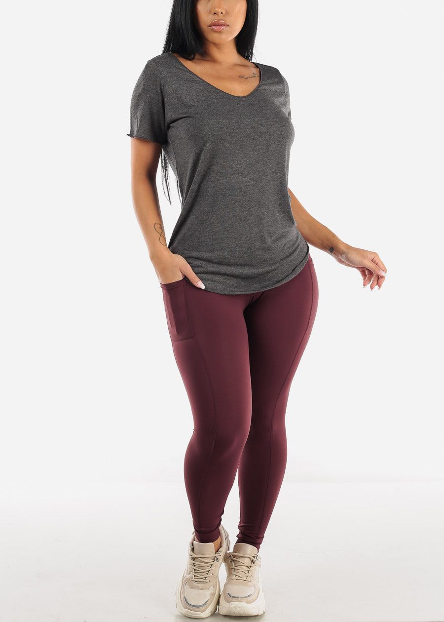 High Waisted Corset Leggings Burgundy sold by Moda product image thumbnail 2