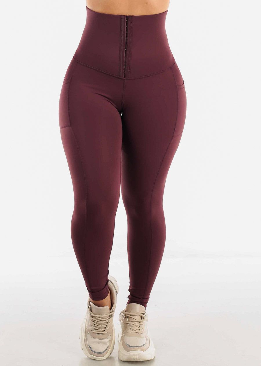 High Waisted Corset Leggings Burgundy sold by Moda product image thumbnail 3