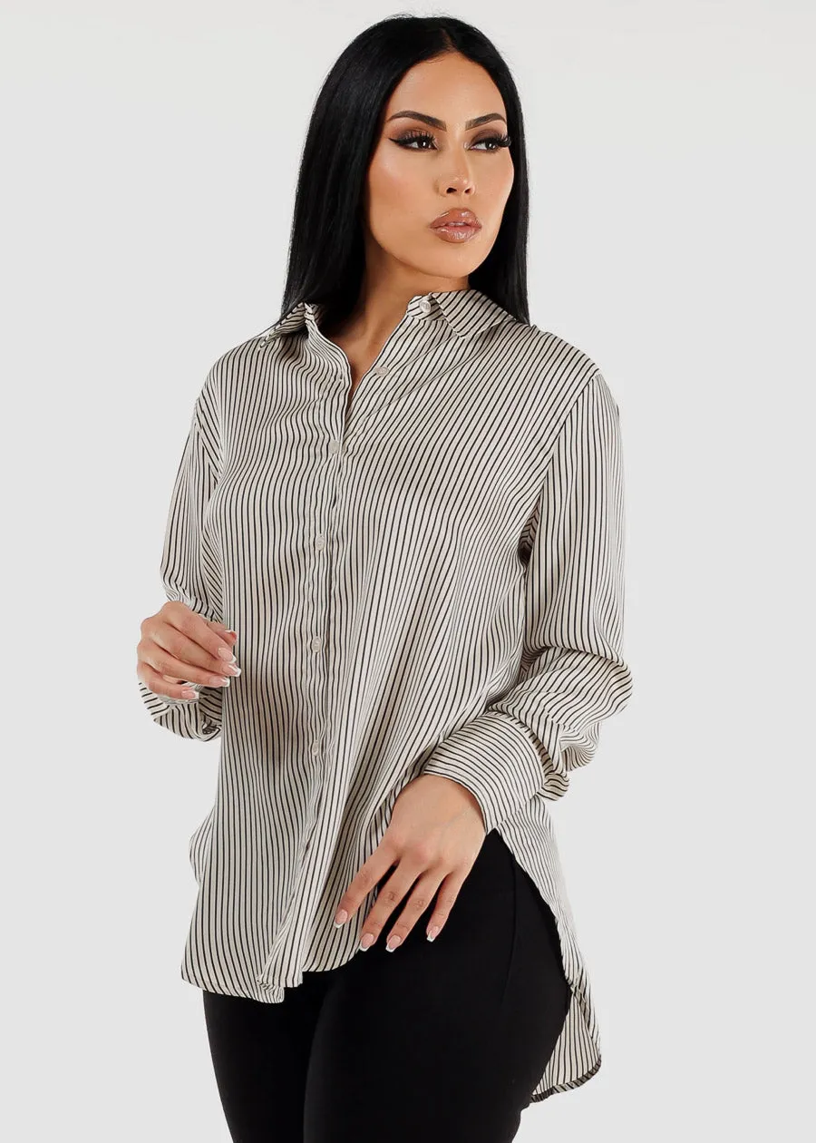 Long Sleeve Button Up Pinstripe Woven Shirt sold by Moda