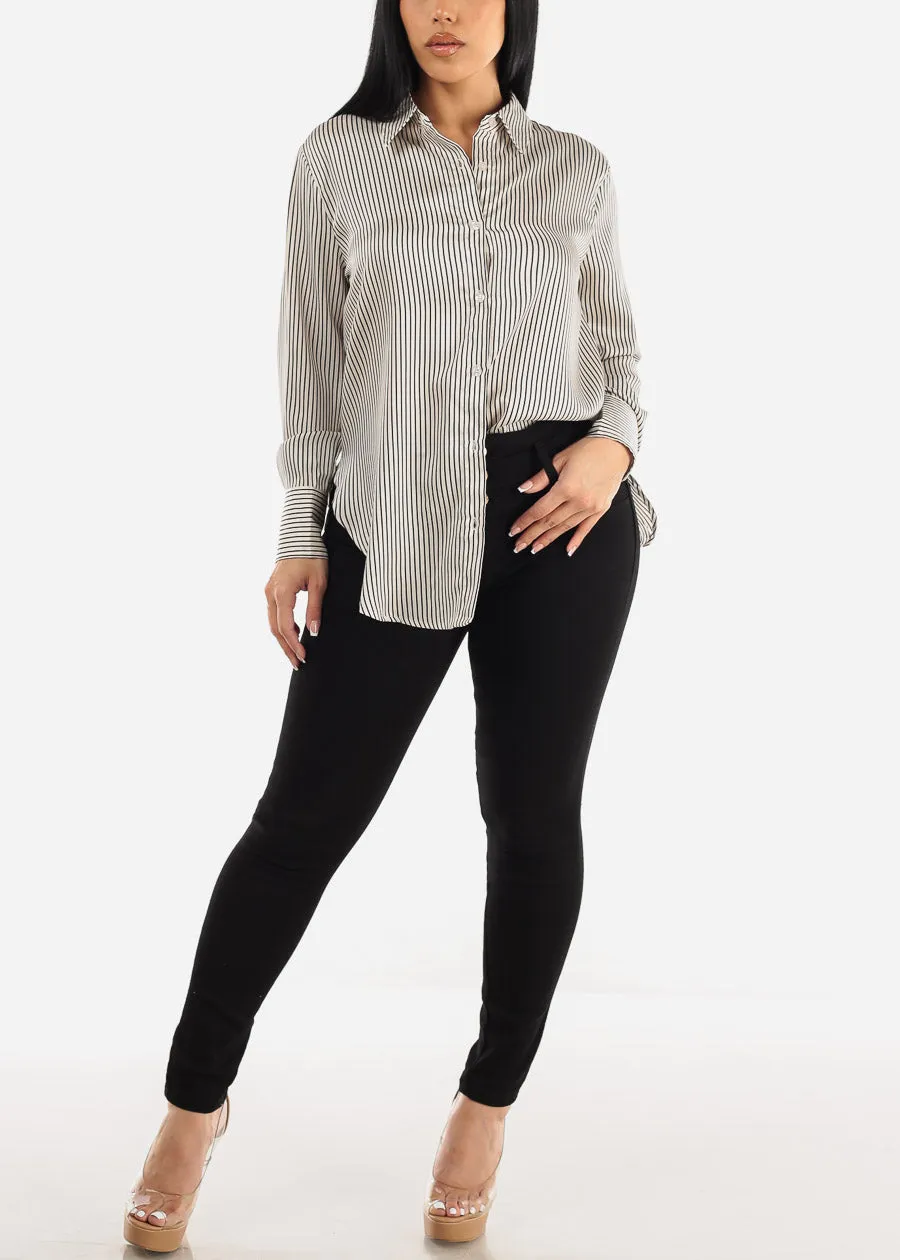 Long Sleeve Button Up Pinstripe Woven Shirt sold by Moda product image thumbnail 2