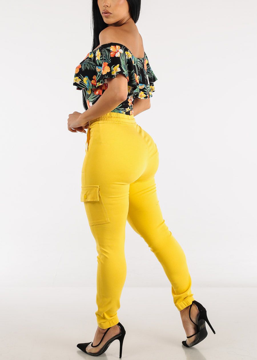 High Rise Drawstring Cargo Pants Yellow sold by Moda product image thumbnail 5