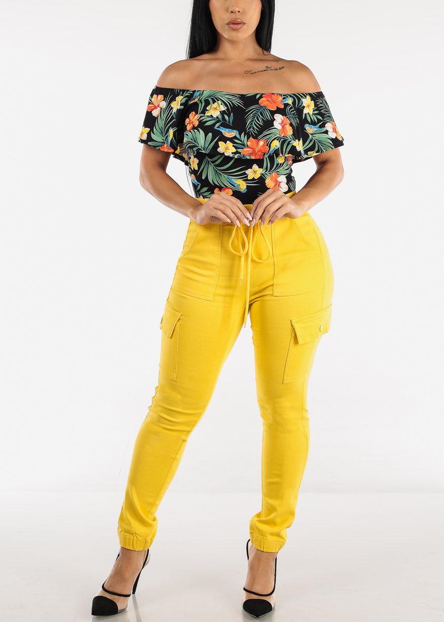 High Rise Drawstring Cargo Pants Yellow sold by Moda product image thumbnail 2