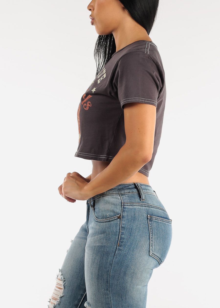 Charcoal Vintage Cotton Crop Top Long Live Cowgirls sold by Moda product image thumbnail 3
