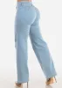 Butt Lifting Straight Wide Leg Jeans Light Blue sold by Moda