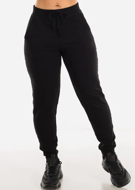 Drawstring Waist Black French Terry Jogger Pants sold by Moda