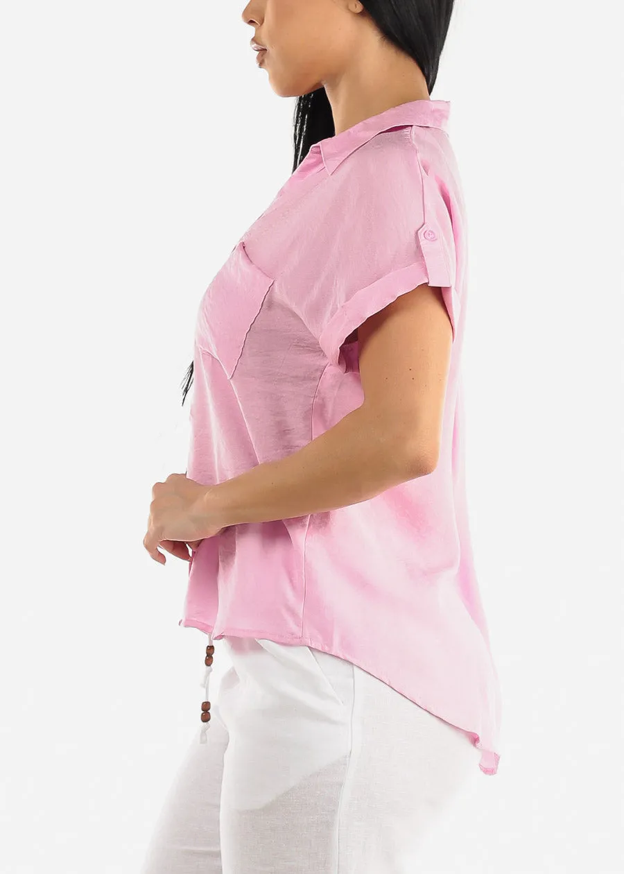 Cap Sleeve Button Down Shirt Pink sold by Moda product image thumbnail 3