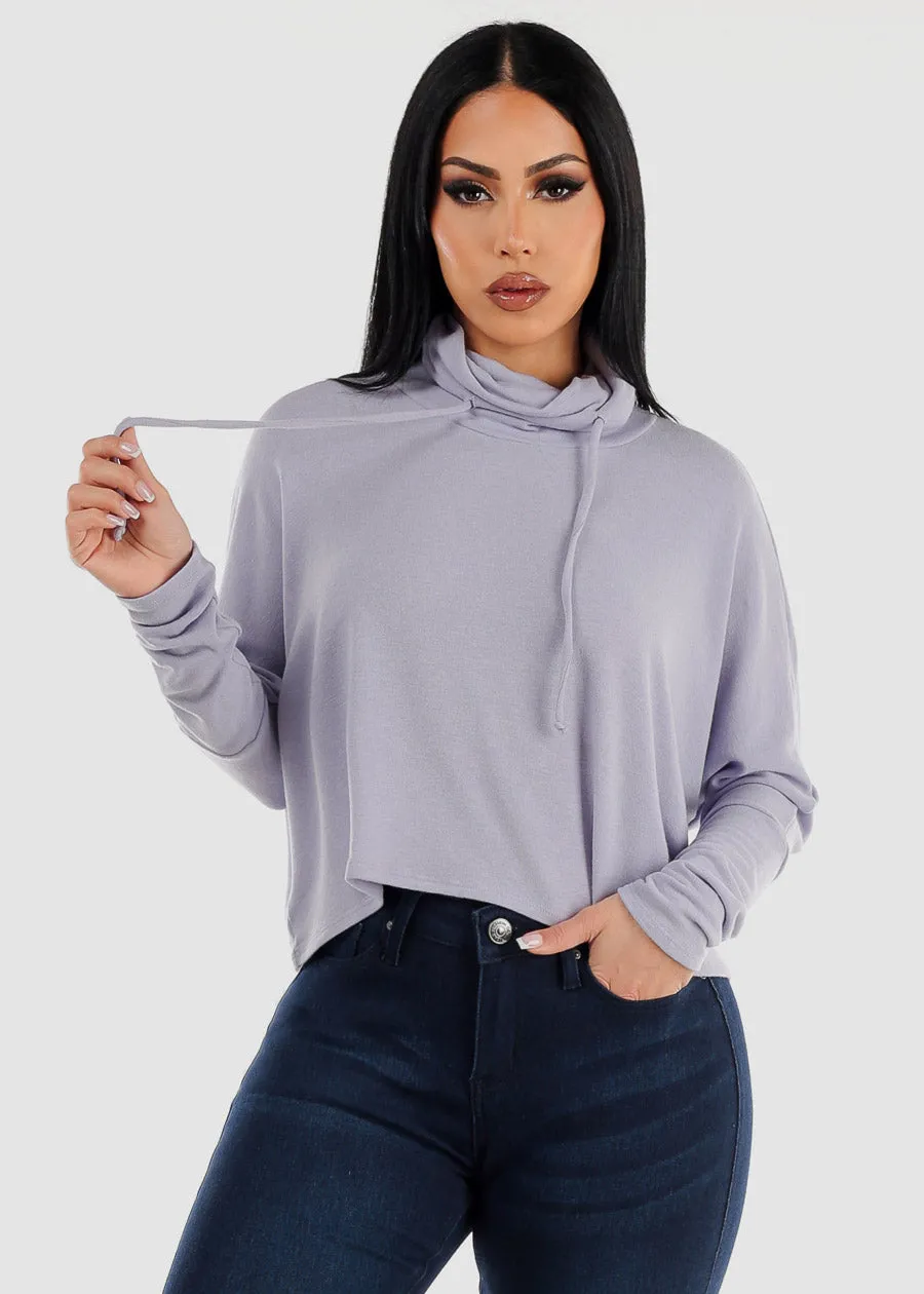 Long Dolman Sleeve Turtleneck Cropped Pullover Lavender sold by Moda
