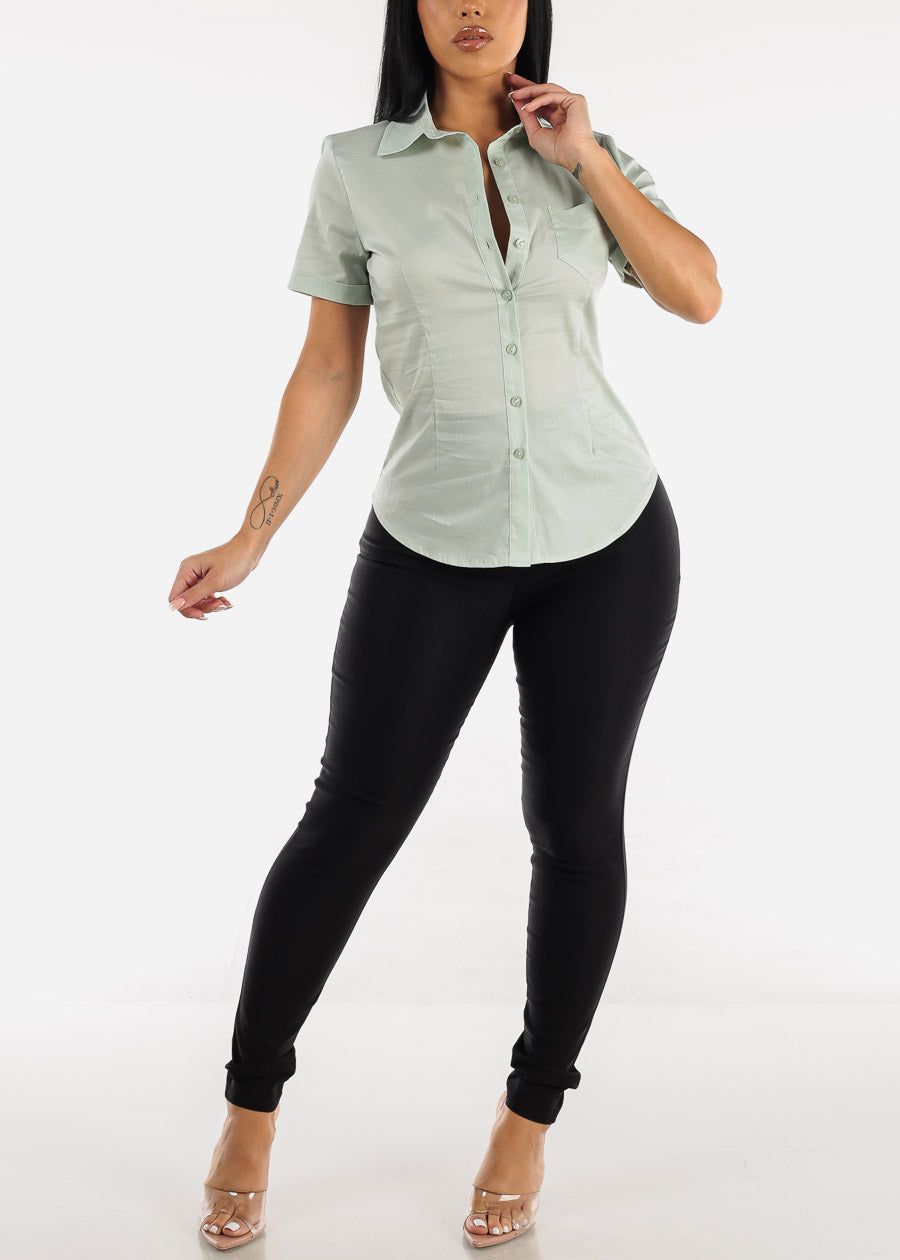 High Waisted Skinny Pants Black w Button Detail sold by Moda product image thumbnail 2