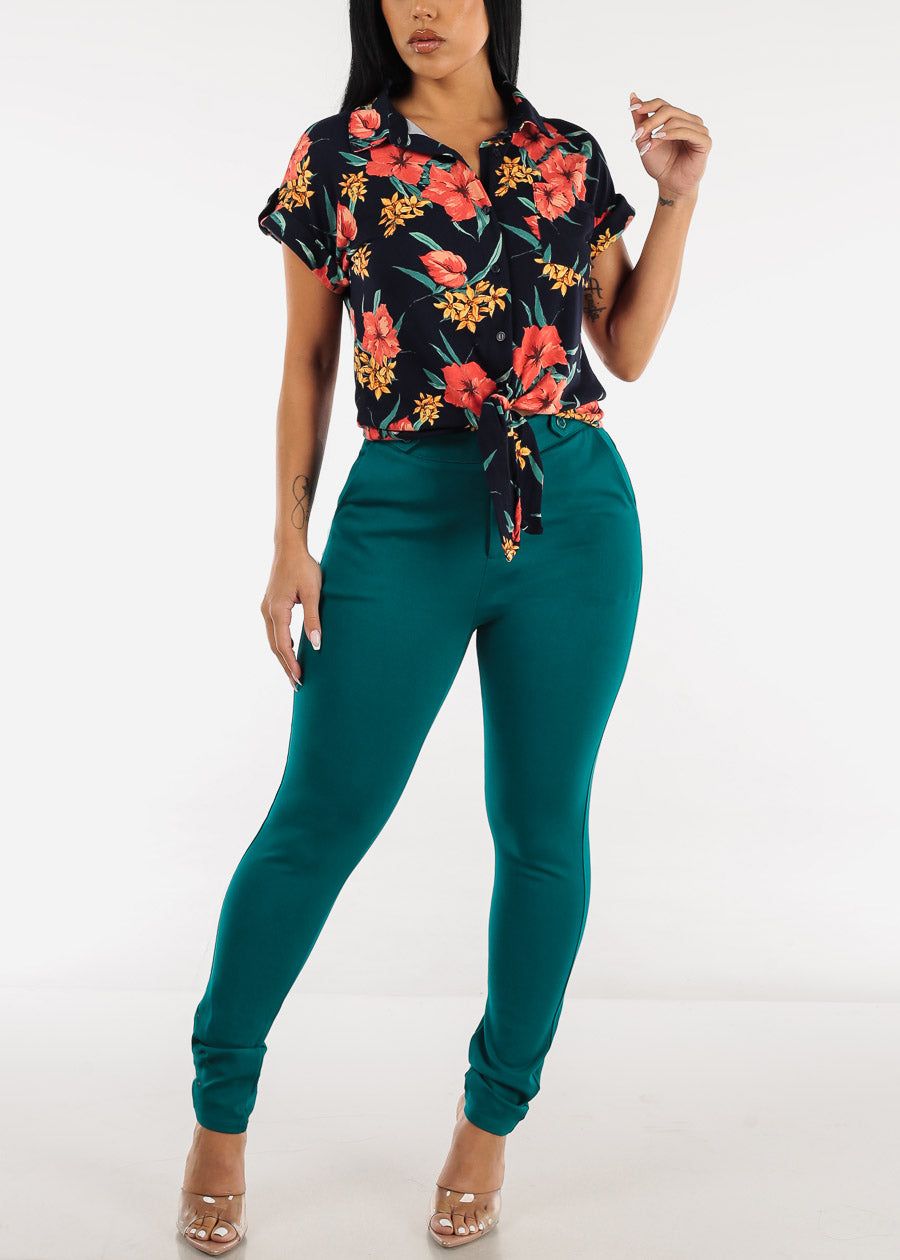 Teal High Waist Dressy Skinny Pants sold by Moda product image thumbnail 2