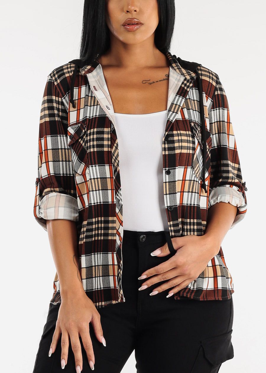 Long Sleeve Plaid Shacket Taupe & Rust sold by Moda product image thumbnail 5