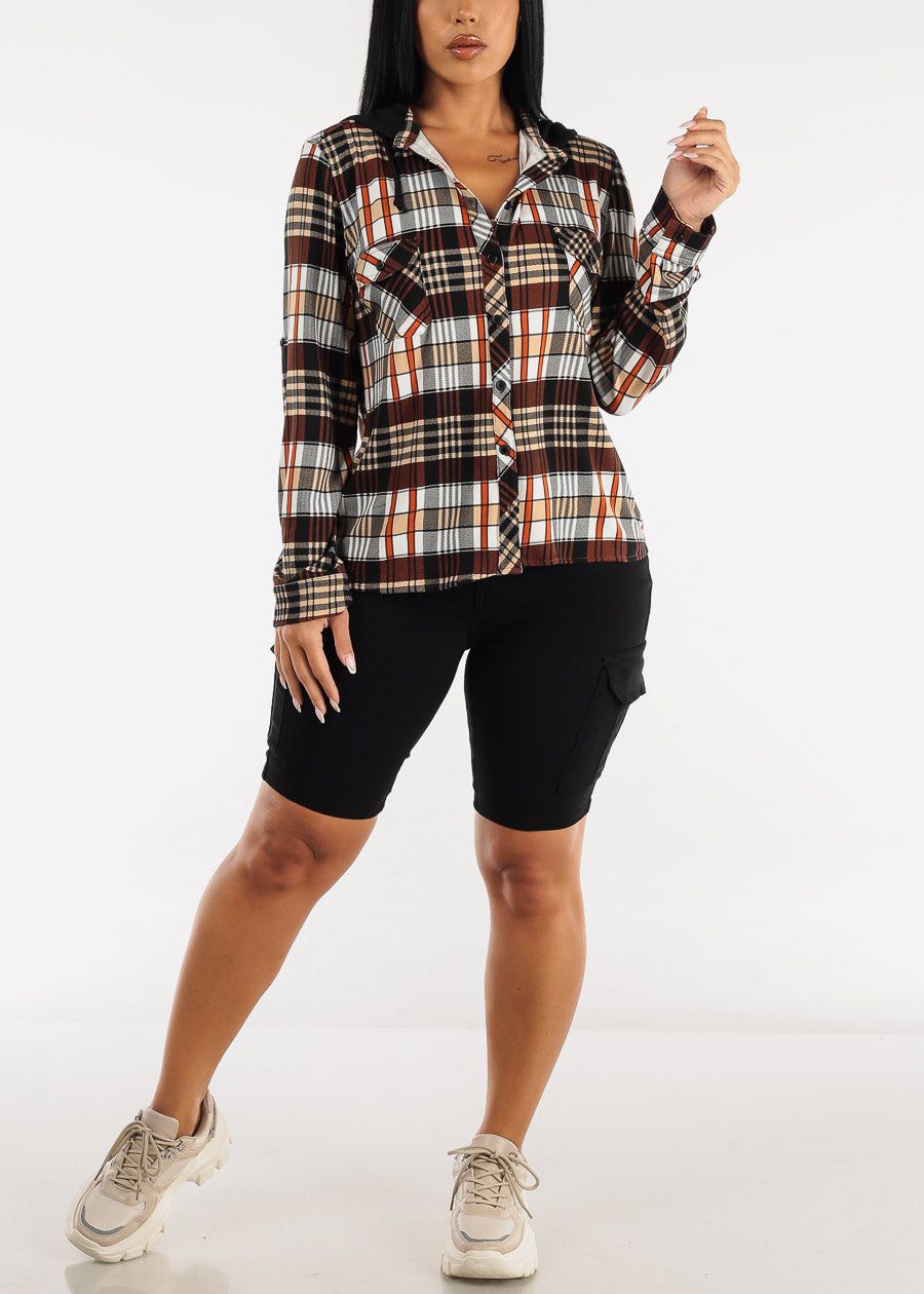 Long Sleeve Plaid Shacket Taupe & Rust sold by Moda product image thumbnail 2