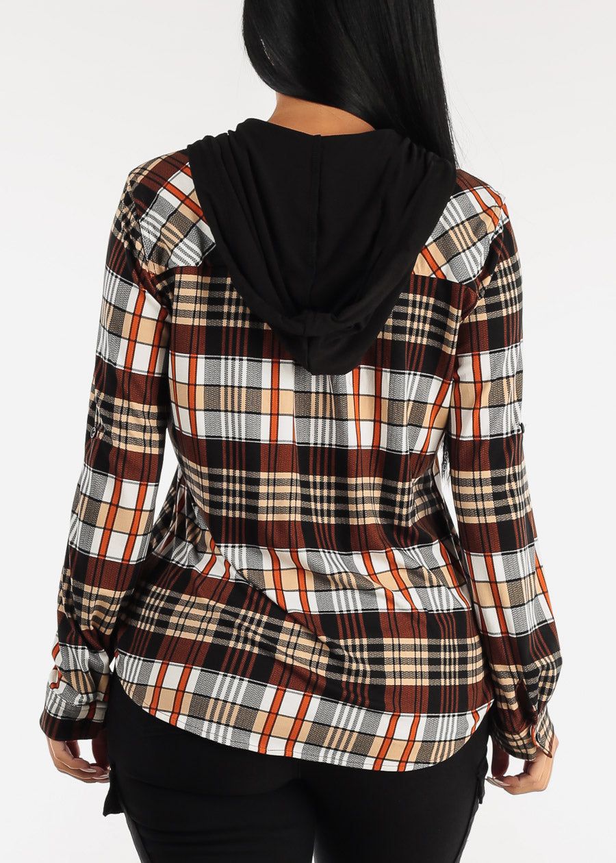 Long Sleeve Plaid Shacket Taupe & Rust sold by Moda product image thumbnail 4